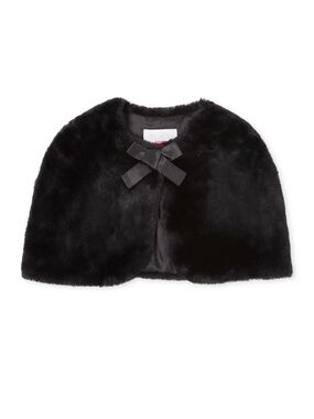 Place Girls Black Faux Fur Cape with Satin Bow